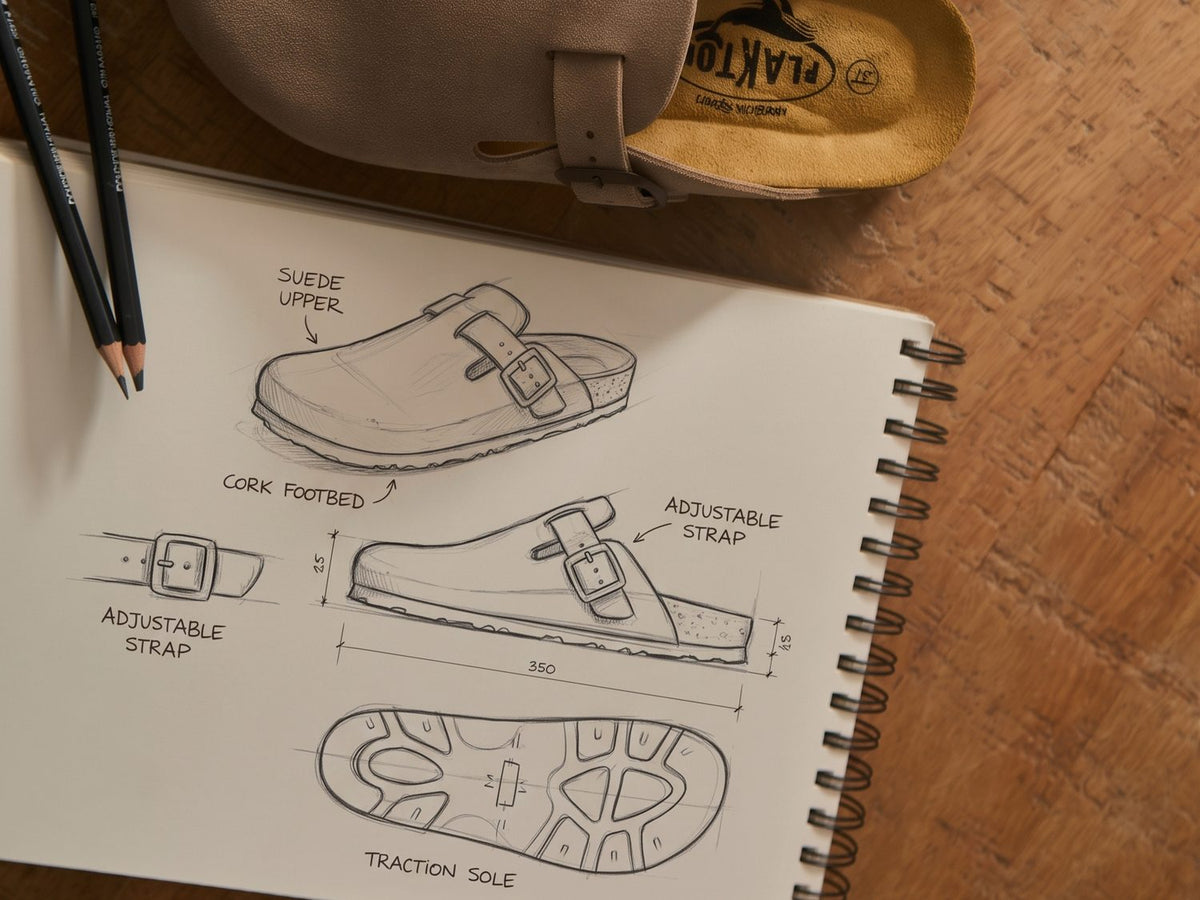 Zuecos Blog de Plakton junto al boceto de su diseño